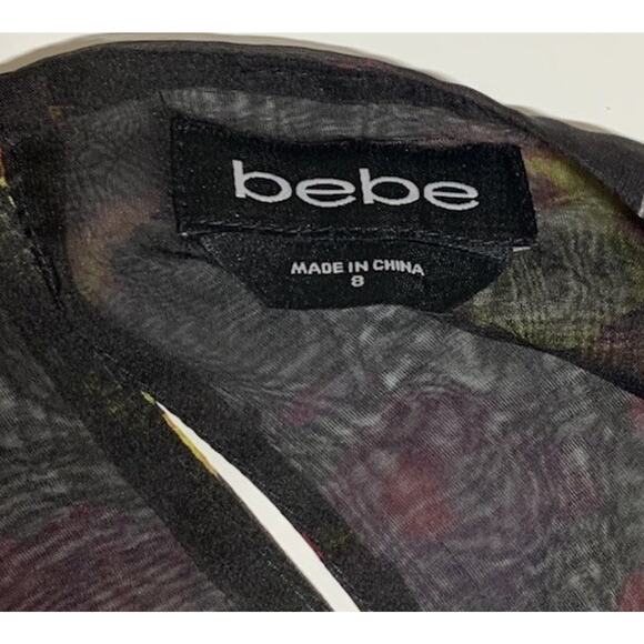 Bebe Blouse Sz 8 Womens Sheer Whimsigoth Black Floral Crop Top Bell Sleeve Fairy - Picture 8 of 8